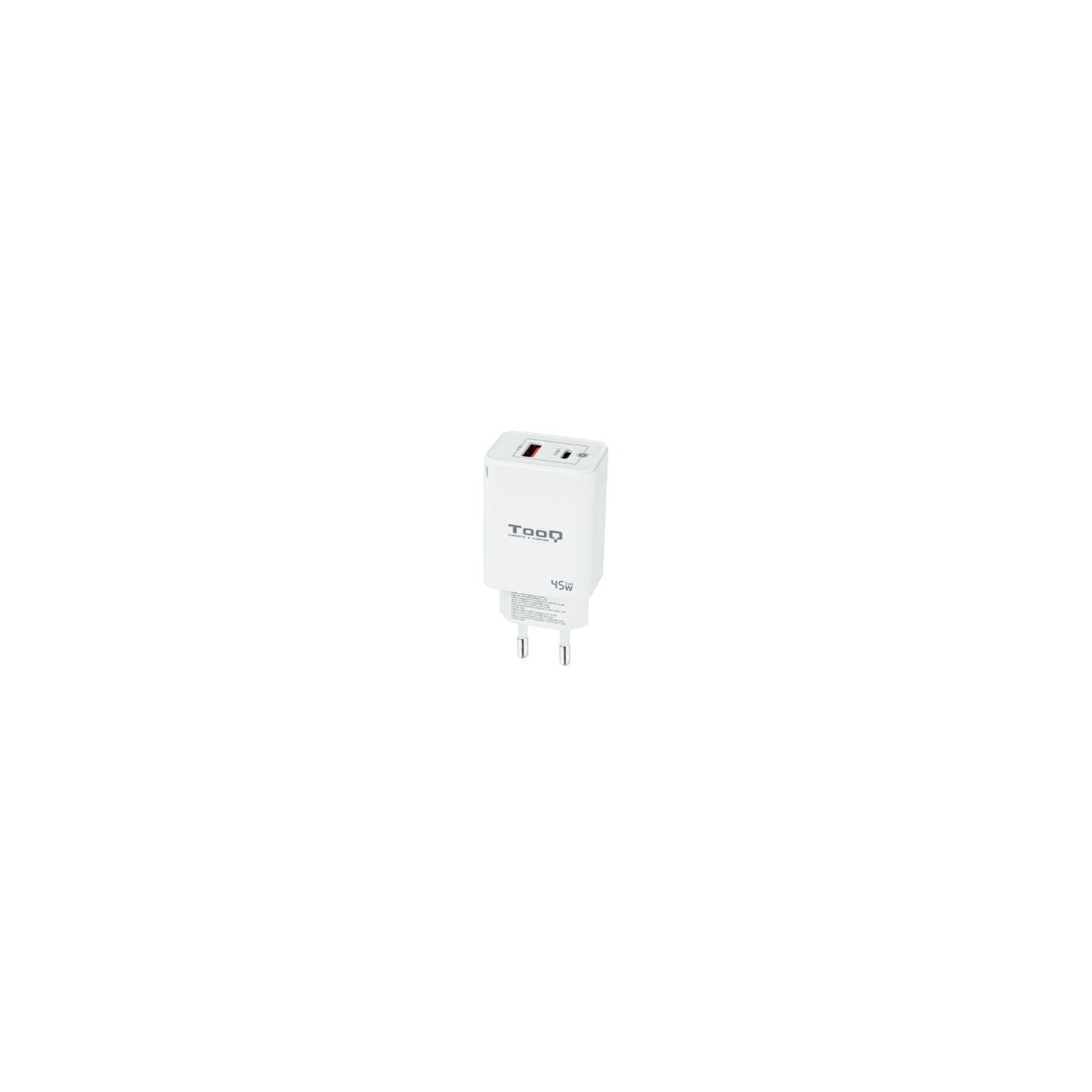 Cargador Pared/Viaje Gan USB-C/PD + USB-A/QC 45W Blanco Tooq