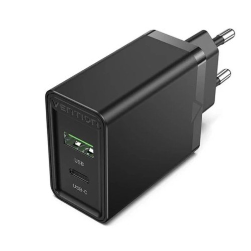 Cargador Pared Usb-c/pd + Usb-a/qc 20w Negro Vention