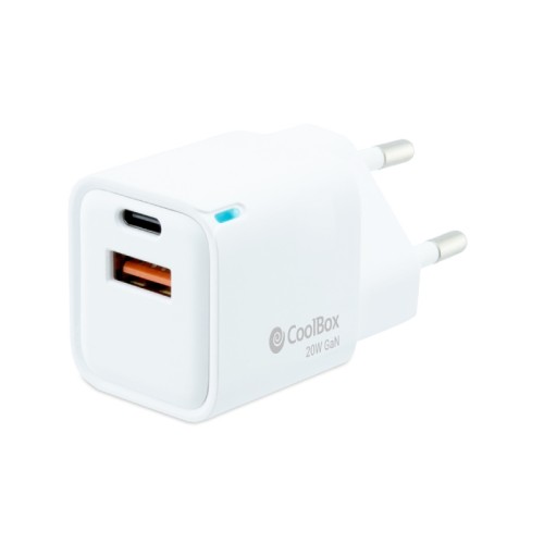 Coolbox 3.0 GAN USB-C/PD + USB-A Wall Charger 20W White