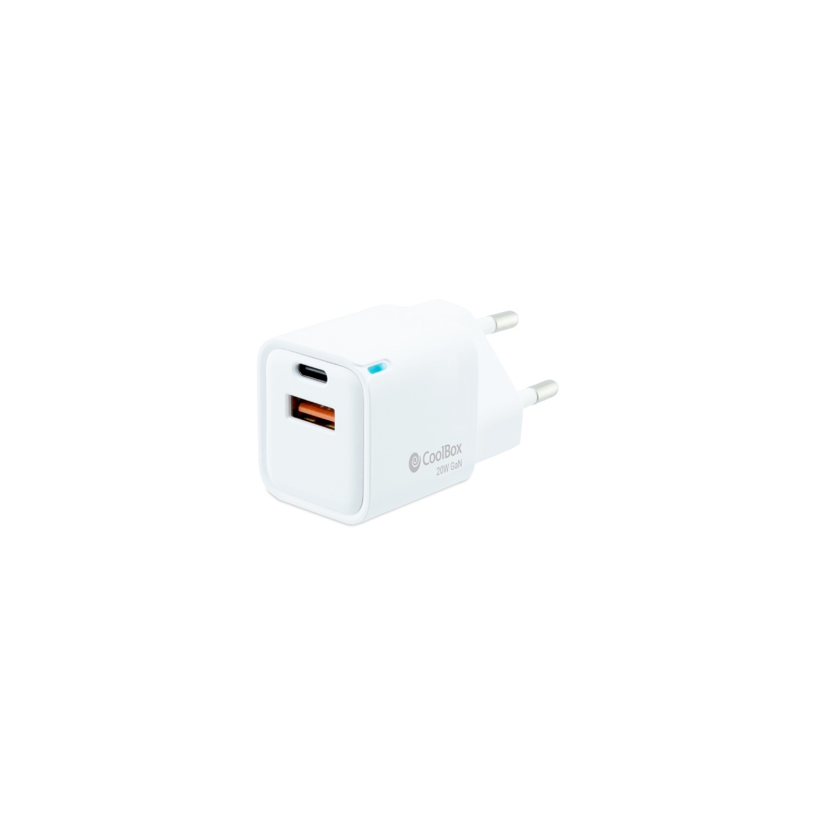 Cargador Pared/viaje 3.0 Gan Usb-c/pd + Usb-a 20w Blanco Coolbox