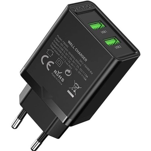 Vention Wall Charger with 2 USB-A Ports