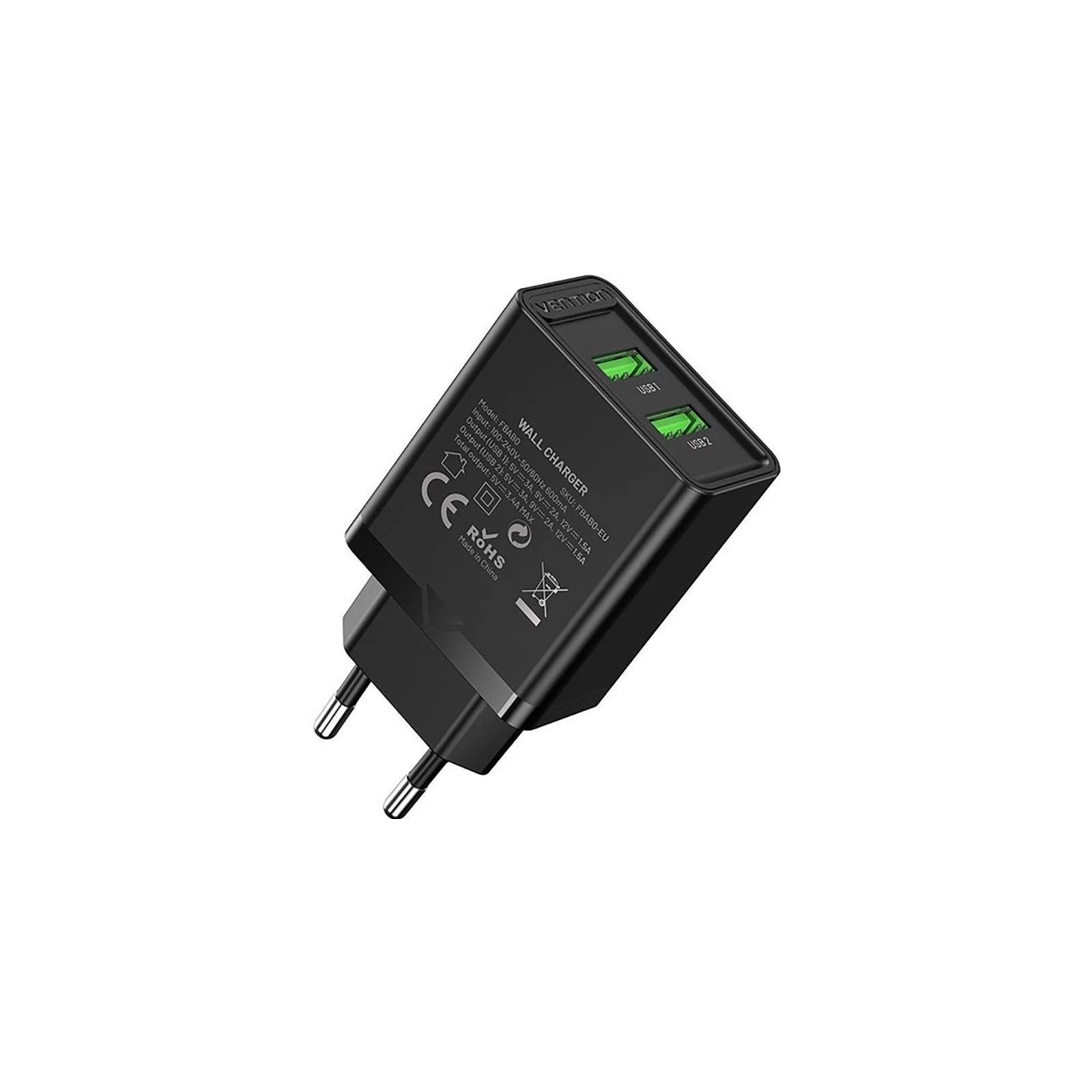 Cargador de Pared Vention 2 Puertos USB-A