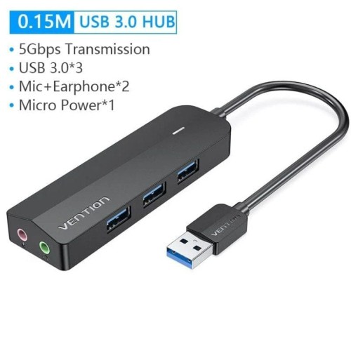 Hub 4 Puertos USB 3.0 3xUSB 1xMicro USB PD Gris Vention