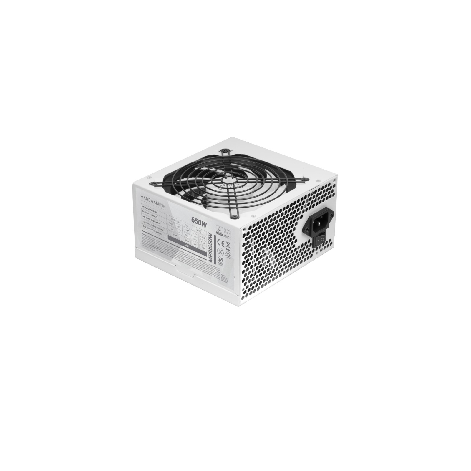 Mars Gaming 650W White Power Supply 85% Efficiency