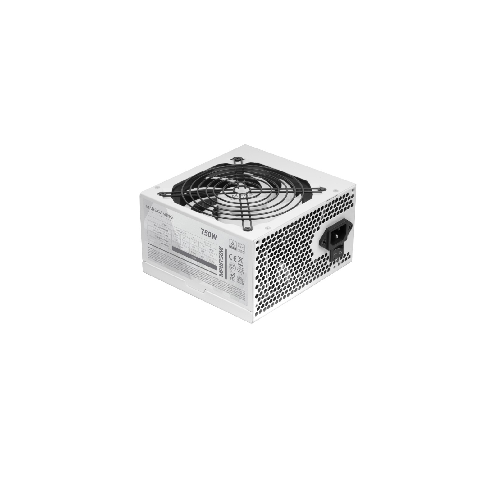 Mars Gaming 750W Power Supply 85% Efficient White