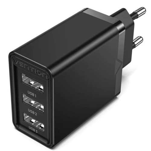 Cargador Pared/Viaje 3xUSB-A 12W Negro Vention