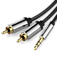 Cable de Audio Estéreo Jack 3.5 a 2xRCA 1m Negro Plata