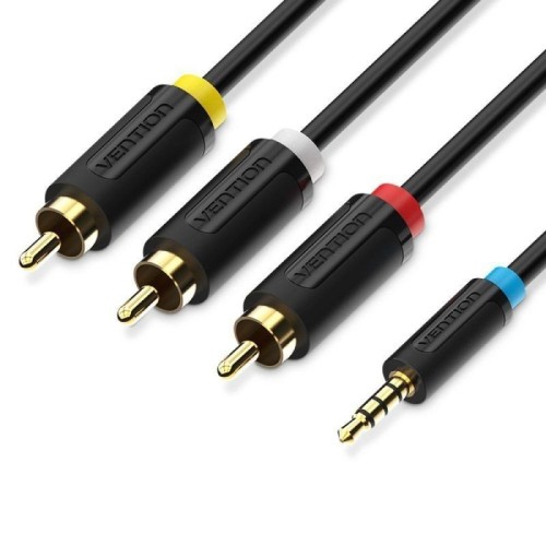 Cable Audio Estéreo Jack 2.5/m 3xRCA/m 1.5 M Negro Vention