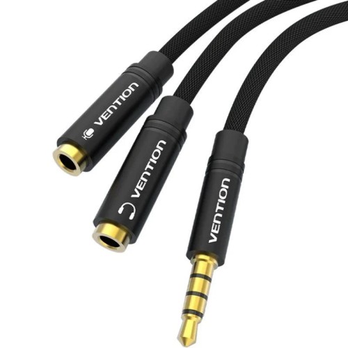 Cable Audio Estéreo Jack 3.5/m a 2xJack 2.5/h 0.3m Negro Vention