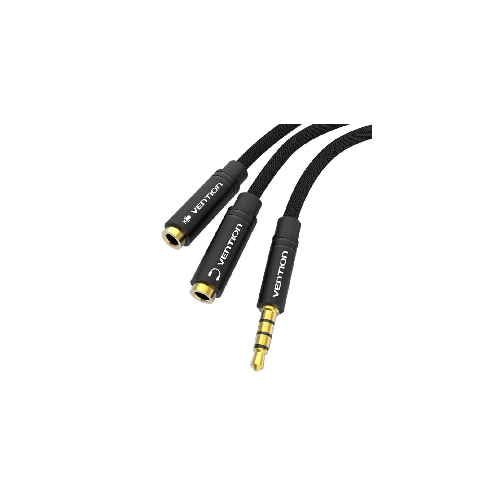 Cable Audio Estéreo Jack 3.5/m a 2xJack 2.5/h 0.3m Negro Vention