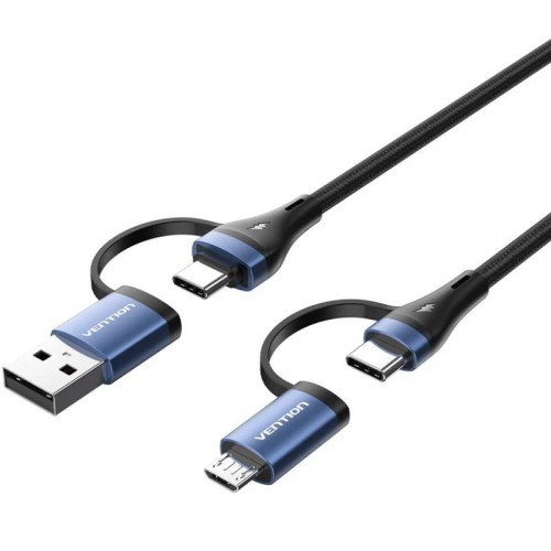 4-in-1 USB Charger Cable Black Blue Vention