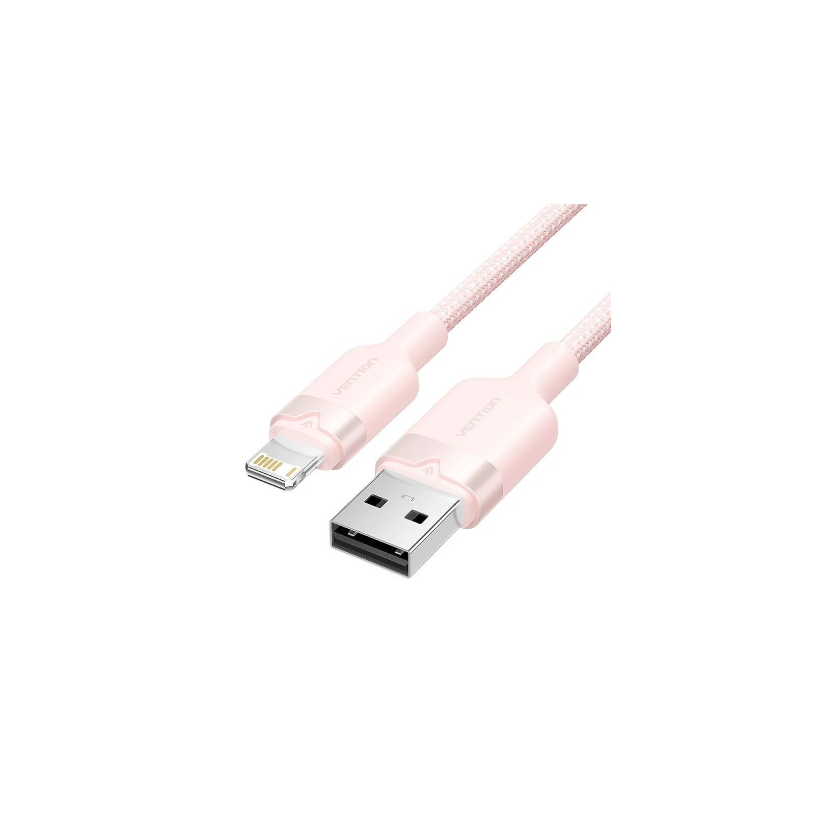 Braided USB A to Lightning Cable 1m Pink Vention