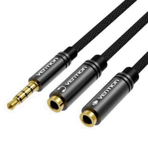 Cable de Audio Estéreo 3.5m a 2x3.5mm Hembra 0.3M Negro Vention