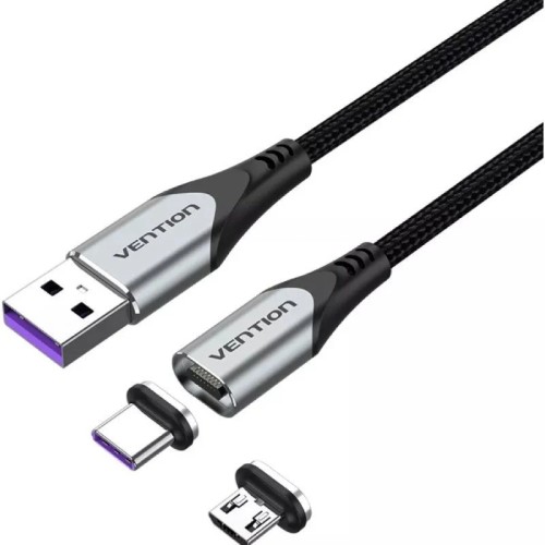 Cable Usb-a Magnetico Con Adaptador Microusb/m Usb-c/m 0.5 M Gris Vention