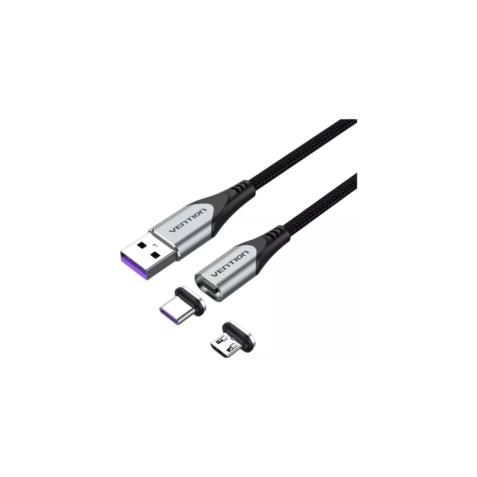 Cable Usb-a Magnetico Con Adaptador Microusb/m Usb-c/m 0.5 M Gris Vention