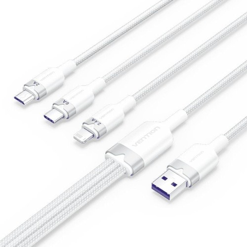 Cable USB 2.0 A a USB-C + MicroUSB/M + Lightning 1.5m Blanco Vention