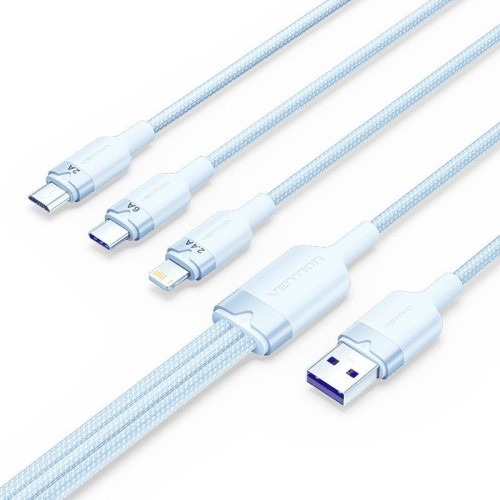 Cable USB 2.0 3 en 1 Type-C Micro USB Lightning Trenzado 1.5 M Azul Vention