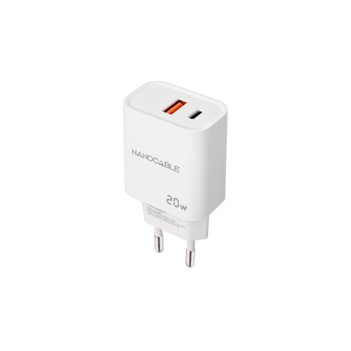 Nanocable Wall Charger 1xUSB-C PD 1xUSB-A/QC 20W White