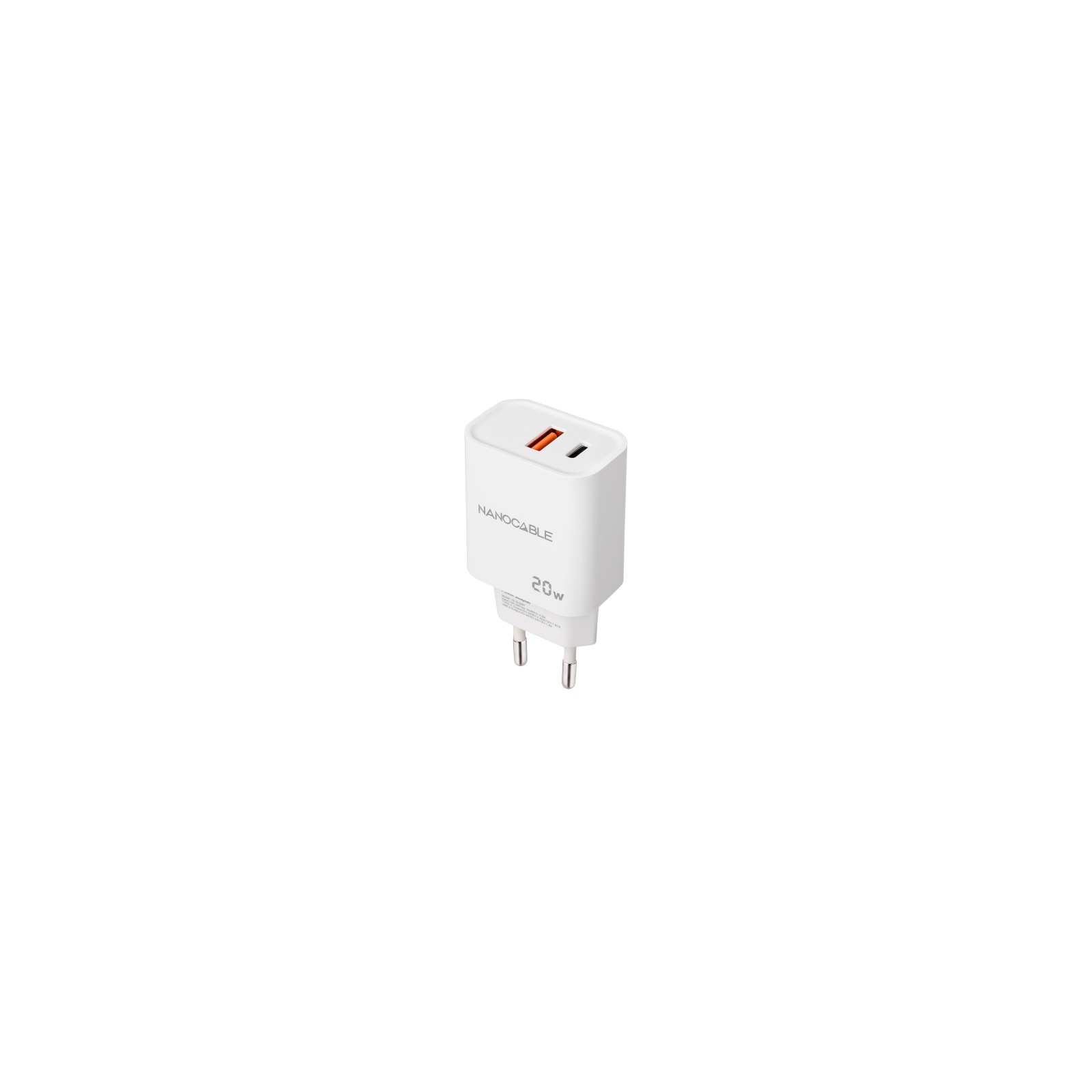 Cargador de Pared 1xUSB-C PD 1xUSB-A/QC 20W Blanco Nanocable