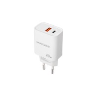 Cargador de Pared 1xUSB-C PD 1xUSB-A/QC 20W Blanco Nanocable