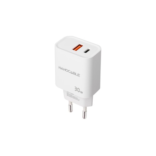 Cargador Pared 1xUSB-C PD 1xUSB-A/QC 30W Blanco Nanocable