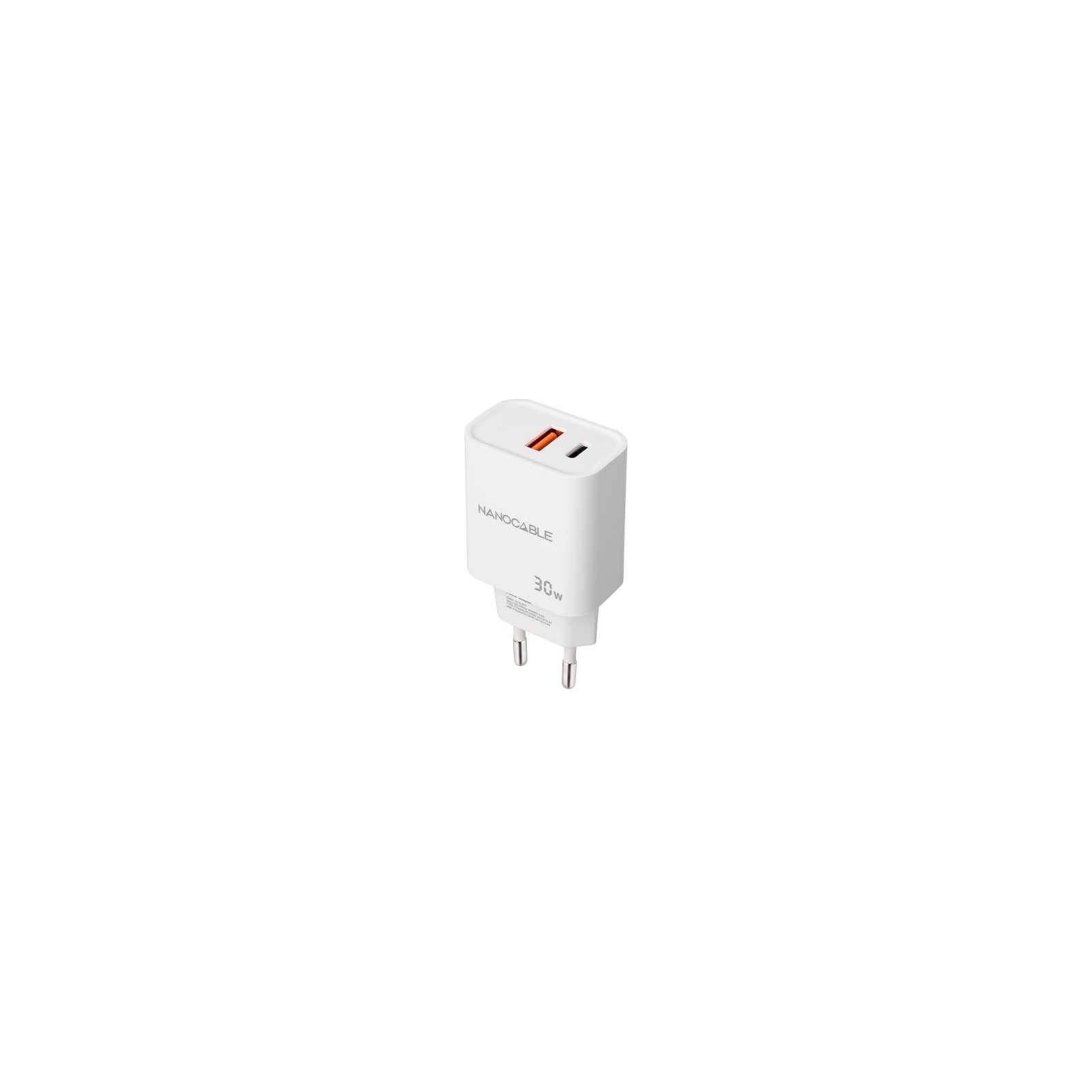 Cargador Pared 1xUSB-C PD 1xUSB-A/QC 30W Blanco Nanocable