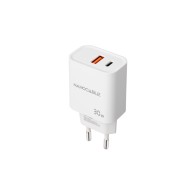 30W White Charging Wall Adapter with 1xUSB-C PD and 1xUSB-A