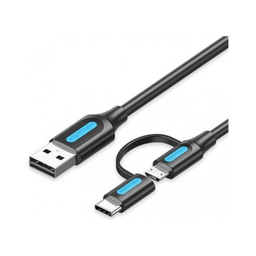 Cable USB 2.0/M Micro USB/M USB-C 0.5M Negro Vention