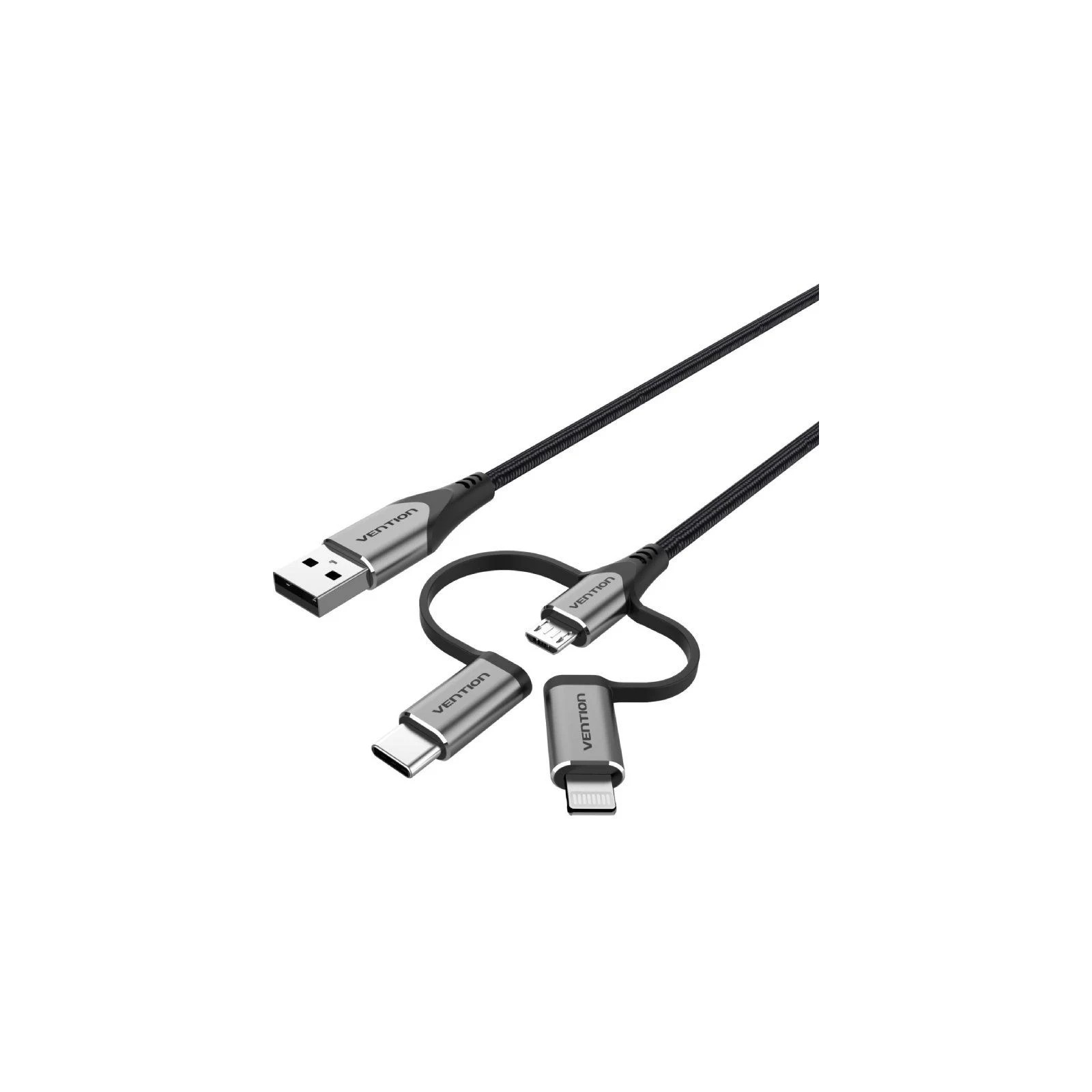 Cable USB 2.0/M Micro USB/M-USB-C/M-Lightning-M 1 M Gris Vention