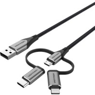 Cable USB 2.0/M Micro USB/M-USB-C/M-Lightning-M 1 M Gris Vention