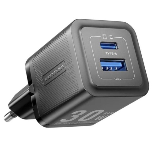 Cargador de Pared Gan 30W USB-C/USB-A Negro Vention