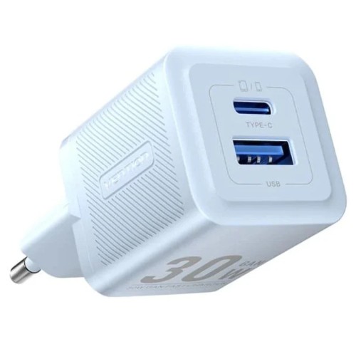 Cargador Pared Gan 30W USB-C y USB-A Vention