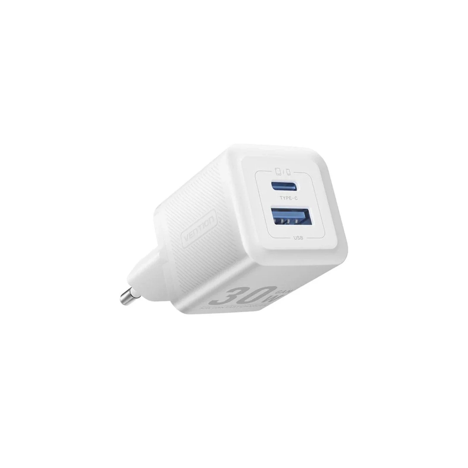 Cargador Pared GAN 30W USB-C USB-A Blanco Vention