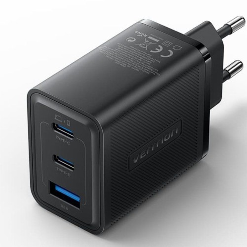 Wall Charger Gan 65W 2xUSB-C USB-A Black Vention