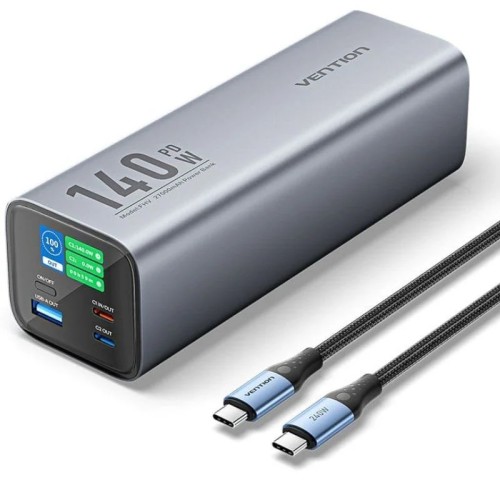 Power Bank de 27000mAh 140W + Cable USB-C/Lightning Gris Vention