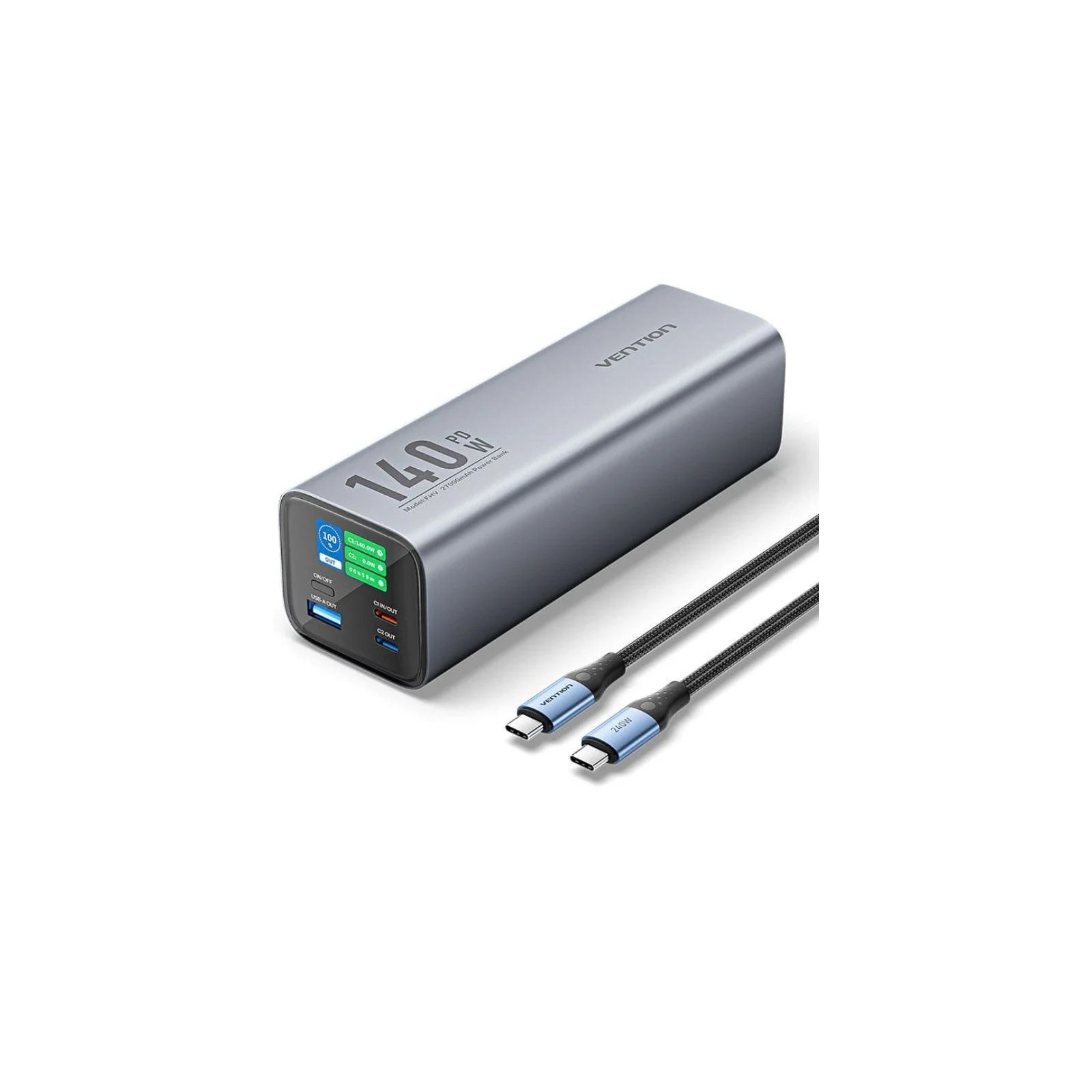 Power Bank de 27000mAh 140W + Cable USB-C/Lightning Gris Vention